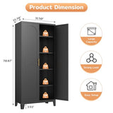 Zevemomo 70.87" H Metal Kitchen Pantry Cabinet, Freestanding Cupboard with 2 Doors and 4 Adjustable Shelves, Tall Metal Storage Cabinet for Kitchen, Bathroom, Dinning Room or Laundry Room （Black） Zevemomo
