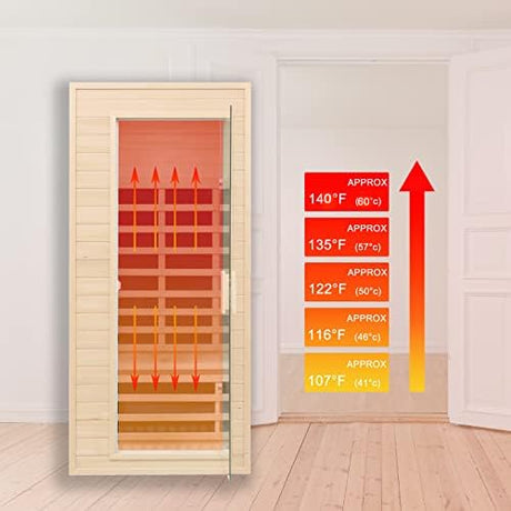 KUNSANA 1 Person Infrared Sauna, Home Sauna, Hemlock Wood Far Infrared Sauna, 1,200watt, Low EMF FAR Infrared with Bluetooth, LCD, LED Lights, for Home Indoor KUNSANA