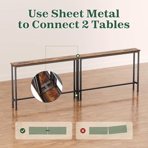 SUPERJARE 78.8 inch Narrow Console Table with Outlet, Sofa Tables, Behind Couch Table, Long Entryway Tables with Charging Station, for Living Room, Rustic Brown SUPERJARE