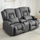 Loveseat Recliner Sofa with DIY LED Lights,RV Wall Hugger Recliners for Small Spaces,Fabric Reclining Loveseat Sofa Recliner with Smart LED Lights/Cup Holders/Lumbar Pillows,RV Furniture,Dark Gray