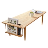 WoodShine Mid Century Modern Mini-Swing Wooden Coffee/Tea Table, Japanese Accent Floor Desk, Real Solid Wood Cafe Table with Storage for Home Living room,Office, Length of 47.25 inches,Natural WoodShine