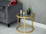 Round Nesting Coffee Table Gold Set of 2 for Living Room, Modern Side Tables with Sturdy Metal Frame and Tempered Glass.Minimalist End Table,Cocktail Table for Dining Room,Home Decor MAIKAILUN