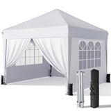 Driftalia 10x10 Pop Up Canopy with Sidewalls, Outdoor Instant Canopy Tent with Carry Bag for Commercial Events, Camping, Backyard Parties - White Driftalia