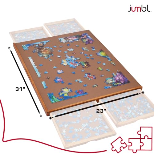 Jumbl 1000-Piece Puzzle Board | 23” x 31” Wooden Jigsaw Puzzle Table with 4 Removable Storage & Sorting Drawers | Smooth Plateau Fiberboard Work Surface & Reinforced Hardwood | for Games & Puzzles Jumbl