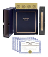 Corporate Kit (Black) - Binder, Slipcase, Minutes & Bylaws, Stock Certificates, Index Tabs & Gold Foil Customized Labels Hubco