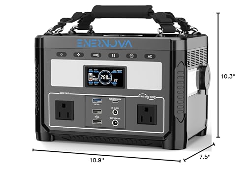 Enernova Portable Power Station ETA 600W, 288Wh Backup LiFePO4 Battery, 50Min Fast Charging, 2 Up to 600W AC Outlets, Outdoor Solar Generator(Solar Panel Optional) for Camping, Home, RV, Emer - WoodArtSupply