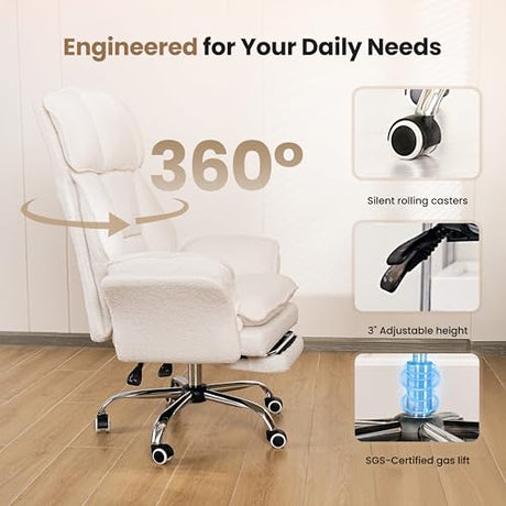 Big and Tall Office Chair, Flip Armrests for Pets & Cross Legged Sitting, Executive Ergonomic Computer Gaming Chair with Foot Rest, Crystal Velvet Wide Seat Reclining Desk Chair HOMRELEXA