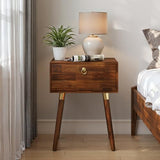 Bme Alden Solid Wood Nightstand/Side Table/End Table, Fully Assembled, with 1-Drawer for Mid Century Bedroom and Living Room, (12mm), Dark Chocolate Bme