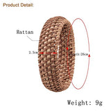 COLORFUL BLING 2Pcs Handwoven Wooden Braided Rattan Knit Cuff Bracelet Natural Bamboo Square Round Geometric Chunky Wrap Bangle for Women Girls Ethnic Tribal Wrist Jewelry-A rattan COLORFUL BLING