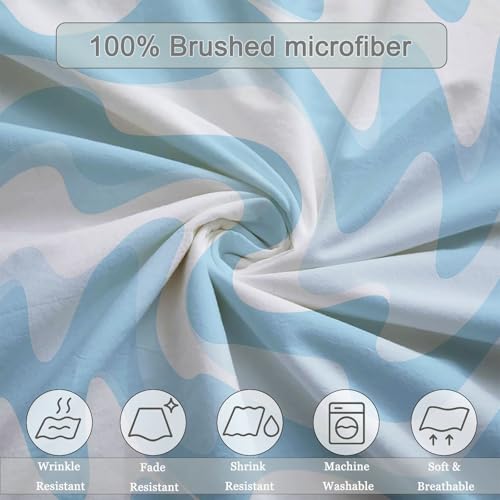 Single 61" x 79" Bedding Duvet Cover Set - Blue Minimalist Modern Wavy Printed 3 Piece Brushed Microfiber Comforter Quilt Cover with Zipper Closure for Men and Women Generic