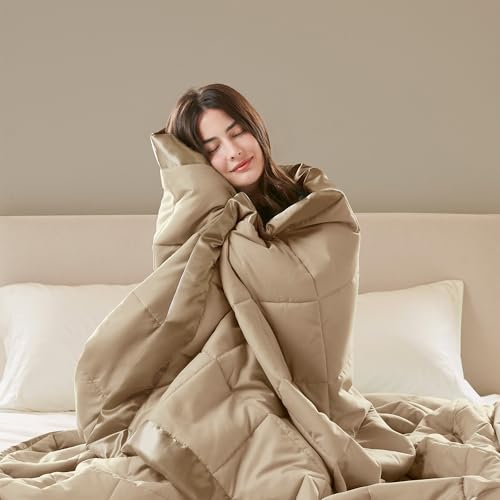Madison Park Windom Down Alternative Blanket, Premium 3M Scotchgard Moisture Wicking Treatment, Lightweight and Soft Bed Cover For All Season, Satin Trim, Brown Twin Madison Park