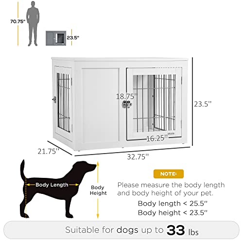 PawHut Dog Crate Furniture Wire Indoor Pet Kennel Cage, End Table with Double Doors, Locks for Small and Medium Dog House, White - WoodArtSupply