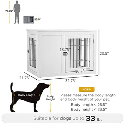 PawHut Dog Crate Furniture Wire Indoor Pet Kennel Cage, End Table with Double Doors, Locks for Small and Medium Dog House, White - WoodArtSupply