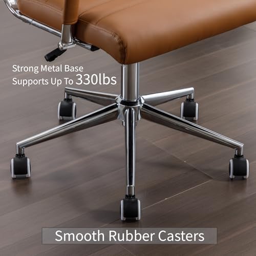 Office Desk Chair Leather, Conference Room Chairs with Wheels, Executive Modern High Back Ergonomic Swivel Rolling Ribbed Computer Chair(Brown) BoisKom