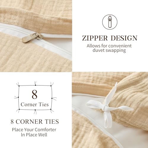 MEISHANG Muslin Duvet Cover King Size - 100% Organic Cotton, Soft Textured Gauze Weave Duvet Cover for Breathable All-Season Oeko-Tex Certified - 3 Piece Set (King, Linen) MEISHANG