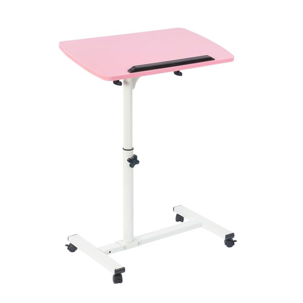 YXQ Mobile Laptop Table Small Standing Desk Angle & Height Adjustable Rolling Laptop Desk Cart Over Bed Table for Home Office, Pink