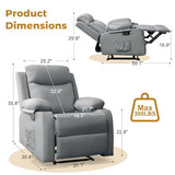 Korser Recliner Chair for Adults, Small Recliners for Small Spaces, Nursery Recliner with Adjustable Backrest, Manual Recliner with Cup Holders and Side Pockets, Chair for Living Room, Lightgrey