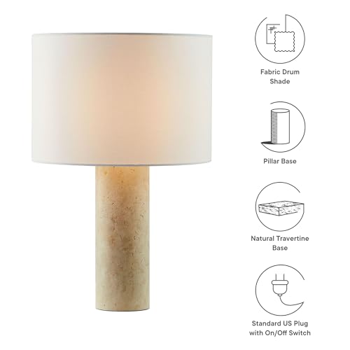 Modway Zenith Travertine Stone Pillar Table Lamp in Travertine Modway
