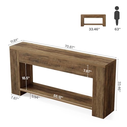 Tribesigns 70.9-Inch Console Tables for Entryway, Narrow Wooden Long Sofa Table Behind the Couch, Farmhouse Fluted Hallway Accent Table for for Living Room, Entrance, Foyer (Rustic Brown) Tribesigns