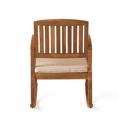 Christopher Knight Home Selma Acacia Rocking Chairs with Cushions, 2-Pcs Set, Teak Finish - WoodArtSupply