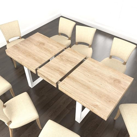 BAYYELL 63" - 79" Extendable Dining Room Table, Expandable Kitchen Table for 6 to 10 People, Modern Wood Conference Table, Large Farmhouse Dining Table(White Oak, Double-U Base) BAYYELL