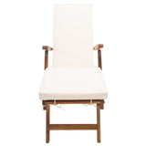 SAFAVIEH Outdoor Collection Palmdale Natural Brown Solid Wood/Beige Cushion Chaise Lounge Chair (PAT7015C) Safavieh