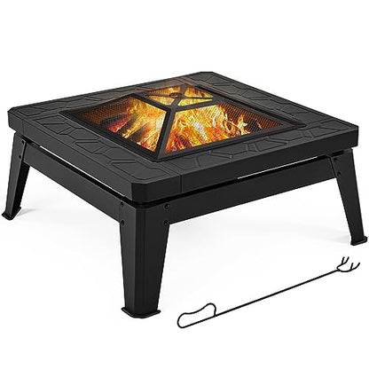 Yaheetech Fire Pit 34.5in Fire Pits for Outside Large Fire Pit Table Futuristic Mecha/Mechs Design Square Wood Burning Fire Pits for Patio Garden Camping Bonfire W/Log Grate & Rain Cover & Po - WoodArtSupply