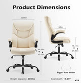 DUMOS PU Leather Office Chair - Ergonomic Executive Computer Desk Chairs with Adjustable Flip-up Armrest, Swivel Task Chair with Lumbar Support, Strong Metal Base, Cream White DUMOS