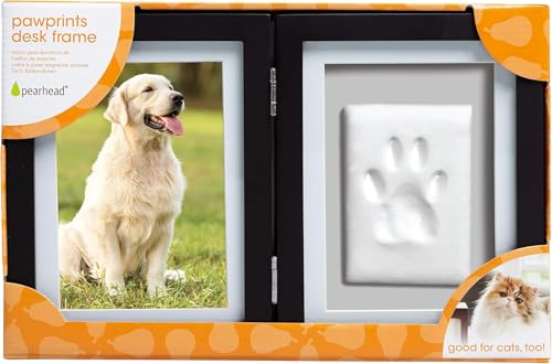 Pearhead Pet Paw Print Photo Frame With Clay Imprint Kit - Wooden Pet Paw Print Frame, DIY Memorial Keepsake for Cats and Dogs, No Mess Clay for Perfect Pawprints, Ideal Home Decor and Gift, Black Pearhead