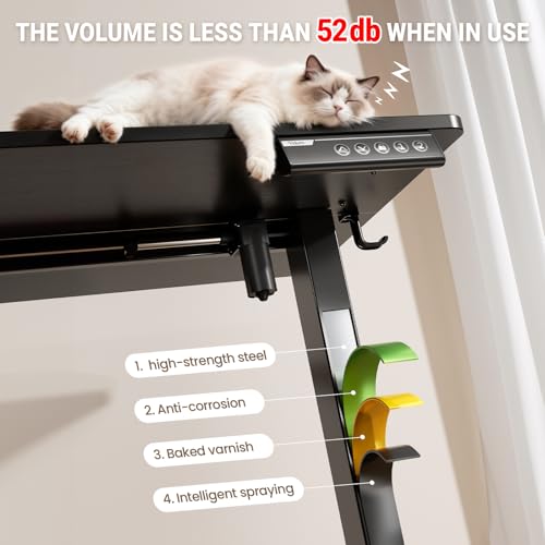 Veken 47.2" Standing Desk, Adjustable Height Office Desk with Wood Desktop, Computer Table for Home Work, Study and Gaming, Small Spaces, Modern Furniture, Black Veken