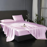 Revdomfly 3 Pcs Twin Size Luxury Silky Soft Pink Satin Sheet Set,1 Premium Moisture Wicking Fitted Sheet Fits Up to 16 Inches Deep Pocket + 1 Flat Sheet + 1 Pillowcases（Pink, Twin） Revdomfly