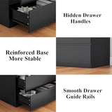 Nightstand with Charging Station and LED Lights, Night Stand with 3 Large Drawers, Bedside Table with Storage, Modern End Side Table, Black Night Stands for Bedroom, Living Room, 23.62" W×26.97" H Gyfimoie