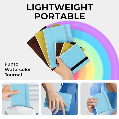 Funto Watercolor Journal, 7.5x5, 2 Packs, 44 Pages Each, Cold-Pressed 100% Cotton,PU Leather Green Cover, Art Supplies for Mixed Media Funto