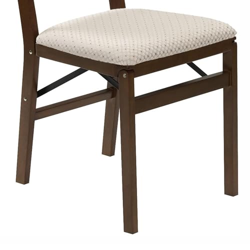 MECO Stakmore Contemporary Premium Solid Wood Dining Compact Folding Chair Set with Fabric Padded Upholstered Seat, Fruitwood, Set of 2