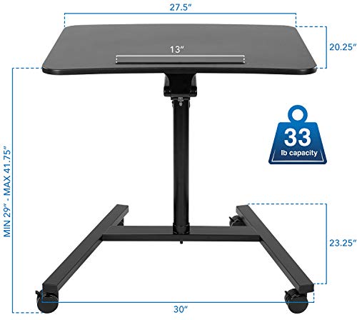 Mount-It! Mobile Standing Desk for Laptop with Wheels, Gas Spring Height Adjustable Rolling Workstation Cart, 27" x 20" Laptop Desk on Wheels, Portable Computer Desk for Home Office, Classroom Mount-It!