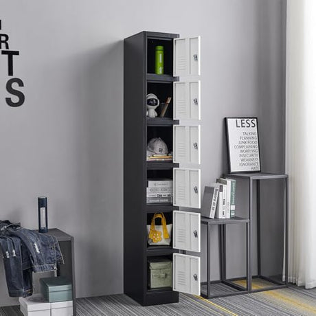 FURSTEL 71" Heavy-Duty Steel Locker Cabinet (6-Door 6-Tier) - Secure Storage for School Lockers, Office Employee, Gym & Home Organization - Industrial Metal Lockers FURSTEL