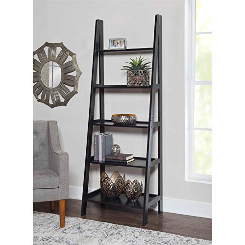 Linon Archdale Black 72" Open Back Ladder Bookshelf with 5 Adjustable Shelves Linon