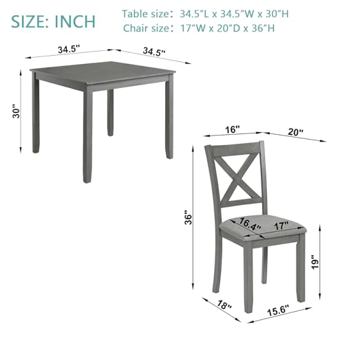Harper & Bright Designs Modern 5-Piece Wooden Dining Table Set for 4, Grey Square Kitchen Table & 4 Upholstered Seating Chairs, Acacia/Birch Veneer, Space-Saving Design for Dining Room & Small Spaces Harper & Bright Designs