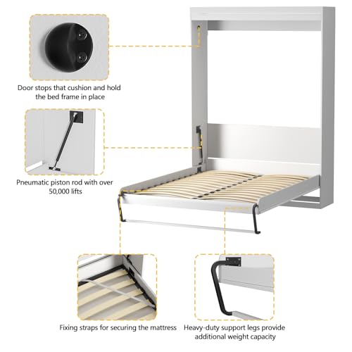 ROOMTEC Queen Size Murphy Bed with Smooth Pneumatic Lift, Space-Saving Wall Bed with Modern Cabinet Design, Easy Installation, Ideal for Guest Rooms, Home Offices, Fits 60"x80" Mattress ROOMTEC