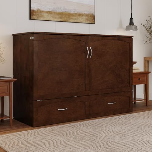 AFI, Marion Queen Wood Murphy Bed Chest with 6" Mattress, Storage Drawer, & Built-in Charger, Walnut AFI