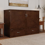 AFI, Marion Queen Wood Murphy Bed Chest with 6" Mattress, Storage Drawer, & Built-in Charger, Walnut AFI