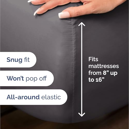 100% Rayon Derived From Bamboo - Bamboo Sheets Twin Size - Cooling Sheets for Twin - Soft, Breathable & Hotel Luxury Bedding - 1 Flat & 1 Fitted & 1 Pillowcase with 16 Inch Deep Pockets - Dark Grey CGK Unlimited