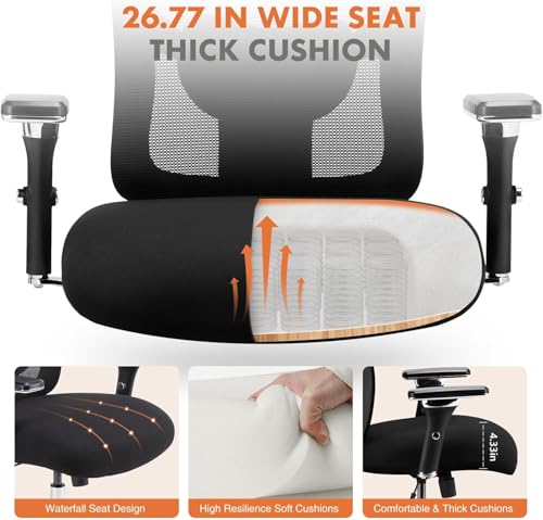 Sweetcrispy Big and Tall Office Desk Chair with Lumbar Support, 500lbs Heavy Duty Mesh Ergonomic Computer Chair with 4D Armrest and Wide Comfy Seat, Wheels for Adult Sweetcrispy