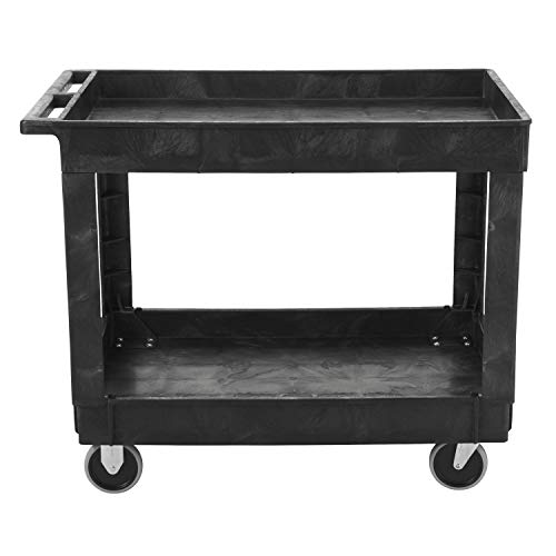 Rubbermaid Commercial Products 2-Shelf Utility/Service Cart, Medium, Lipped Shelves, Standard Handle, 500 lbs. Capacity, for - WoodArtSupply