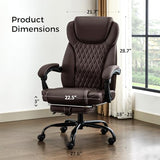 amseatec Office Chair, Big and Tall Office Chair with Foot Rest Ergonomic Desk Chairs Reclining High Back Leather Chairs with Lumbar Support(Brown) amseatec