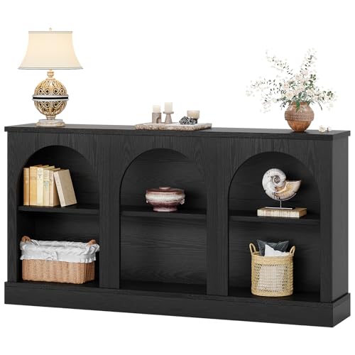 Tribesigns Farmhouse Console Table, 63-Inch Long Entryway Table with 3 Tier Storage, Wooden Rectangular Sofa Table Behind The Couch for Entrance, Hallway, Living Room, Black Tribesigns