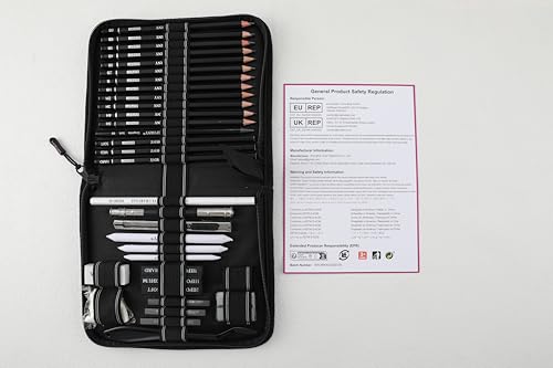 HIFORNY 42 PCS Drawing Set, Sketching Kit with Graphite & Charcoal Pencils, Blending Tools, Erasers & Accessories, Portable Zippered Travel Case for Artists & Beginners HIFORNY
