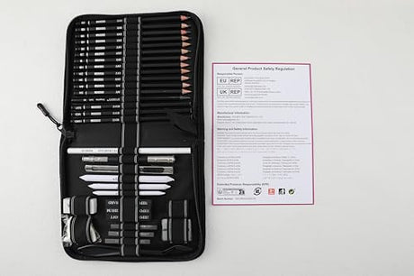 HIFORNY 42 PCS Drawing Set, Sketching Kit with Graphite & Charcoal Pencils, Blending Tools, Erasers & Accessories, Portable Zippered Travel Case for Artists & Beginners HIFORNY