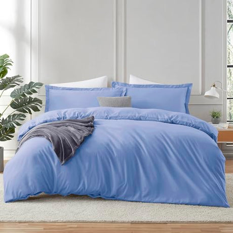 Hearth & Harbor Calm Blue Duvet Cover Queen Size - 3 Piece Soft Double Brushed Bedding Set - Includes 1 Queen Duvet Cover with Button Closure 90x90 inches and 2 Pillow Shams Hearth & Harbor