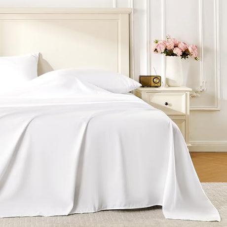 ROSE&RISY White King Sheet Set, 4 Pieces Soft Bedding King Sheet Set, Breathable and Cooling,Includes 1 x Fitted, 1 x Flat, 2 x Pillow Cases - Deep Pocket (White, King) ROSE&RISY